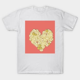 Gold clover heart on living coral T-Shirt